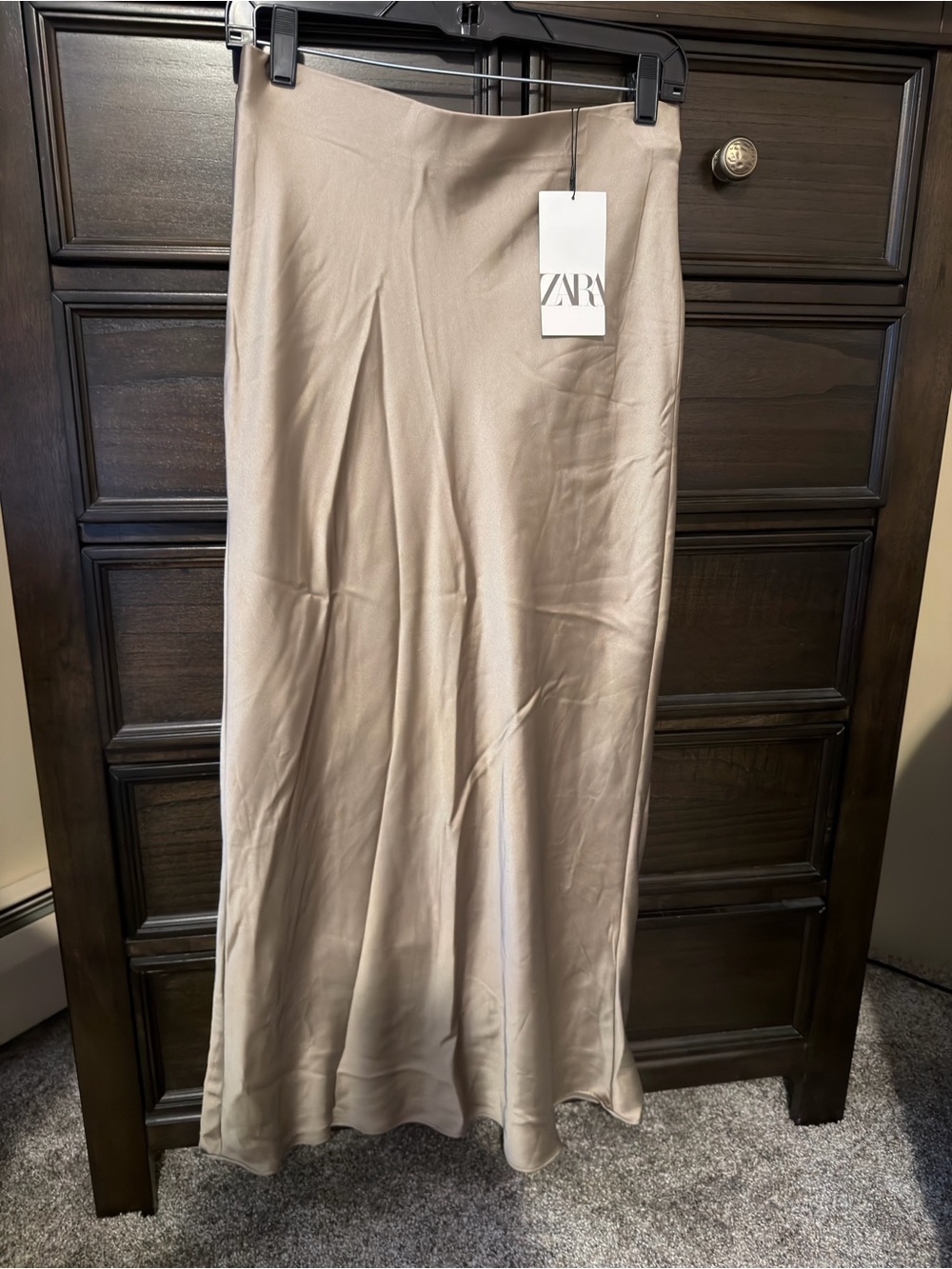 Zara Taupe Satin Maxi Skirt